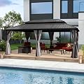 SHPAI 12’ x 20’ Hardtop Gazebo, Outdoor Aluminum Gazebo with Galvanized Steel Double Roof Canopy, Outdoor Permanent Metal Pavilion with Curtains and Netting for Patio, Backyard and Lawn, Dark Grey