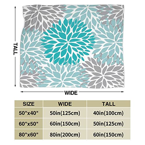 Fleece Blanket Dahlia Pinnata Flower Teal Coral Gray Flowers Throw Blanket For Couch Bed Sofa Chair,Soft Fuzzy Blankets Warm Flannel Lightweight Travel Camping Throw Blankets For Toddler 50"X40" #TOP2