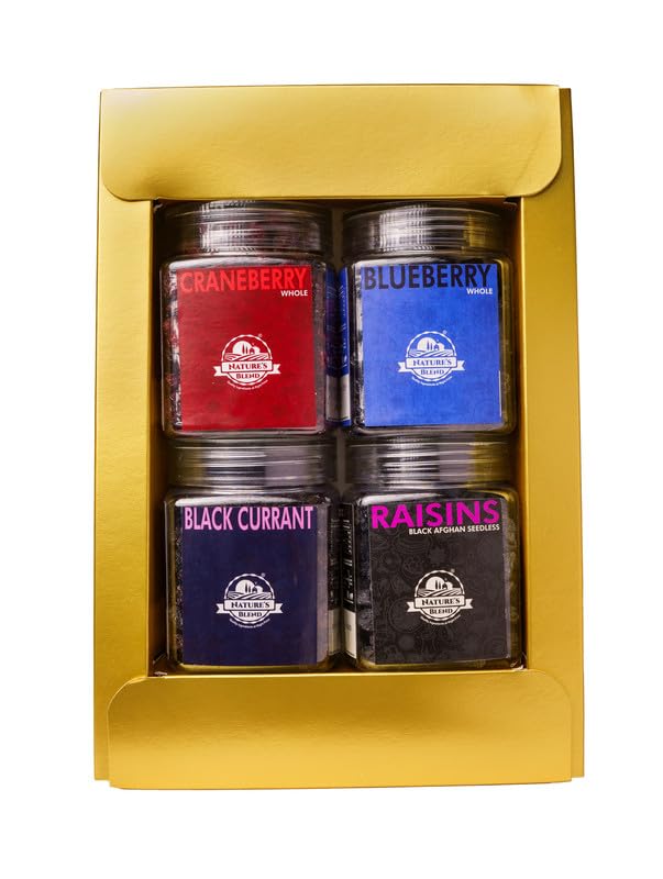 Image of Nature's Blend - Berrylicious|Classic New|Pack of 4|250g Jar|Cranberry Whole, Blueberry Whole, Black Currant, Black Afghan Raisins Seedless|Soft Top