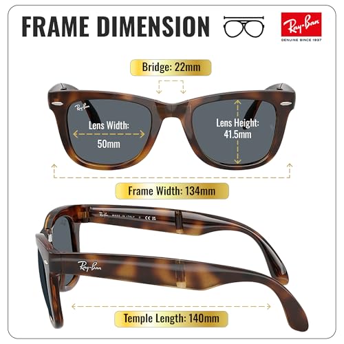 Image of Ray-Ban RB4105 WAYFARER FOLDING CLASSIC Square Shape Sunglasses for Men with Official Eyewear Kit