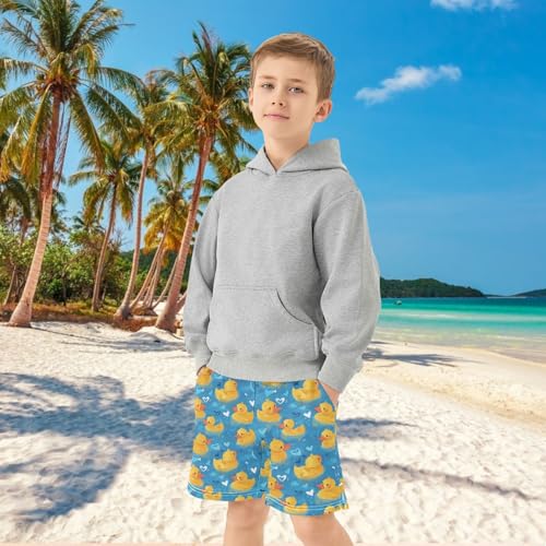 Boys Athletic Shorts with Pockets Yellow Duck Drawn Running Basketball Shorts for Youth Elastic Waist Size 7-84