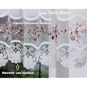 Today's Curtain, Vintage Macramé Organza Swag 38", White/Rose, 58" W x 38" L Todays Curtain Vintage Macrame Organza Swag 38 WhiteRose 58 W x 38 L