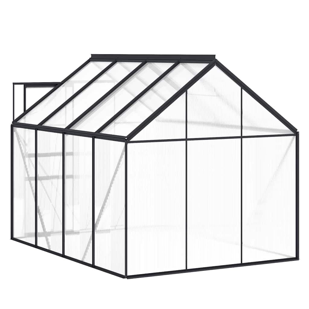 Szklarnia z fundamentem, antracyt, aluminium, poliwęglan, 4,75 m², szklarnia ogrodowa z oknem dachowym i drzwiami, do ochrony roślin i zimowania, do uprawy warzyw na świeżym powietrzu