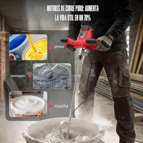 Miniatura 5 de Anbull Mezclador De Pintura Y Mortero 2100w, 6 Velocidades,Mezcladora De Mortero,Hormigoneras, Velocidad Variable De 6 Tipo Para Mezclar Pienso, Yeso, Cemento
