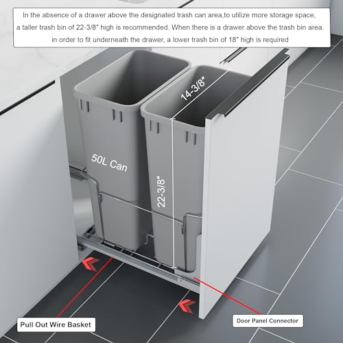 Image of Dowell B18 Aluminum Base Wastebasket Pullout with Door Mount and Two 50Qt /13Gal Plastic Bins (4012 0218+50x2)