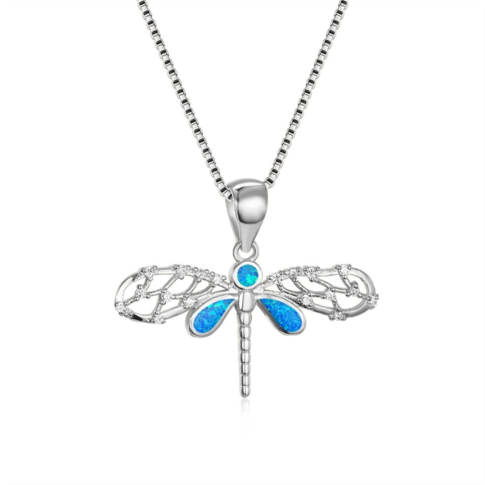 Pendentif rétro libellule bleu blanc pour sublimer un décolleté