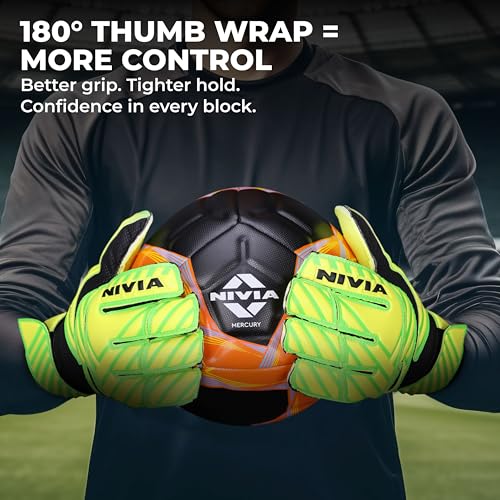 Image of Nivia Spider Green Goalkeeper Gloves for Men & Women, Hyper Grip Latex Palm, Embossed Cushioned PVC Backhand, Positive Cut, Airculated Sweat Management Design, Green (Medium)