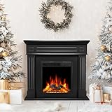 43 Inch Electric Fireplace with Mantel Wooden Surround Firebox TV Stand,FreeStanding Electric Fireplace Heater Entertainment Center,Adjustable Led Flame,750W-1500W,Black