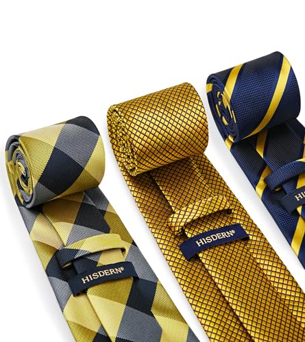 Image of HISDERN Mens Ties Extra Long Tie and Pocket Square Set 63 Inch XL Tie Pack Collection Present Box Necktie Lot 3 PCS