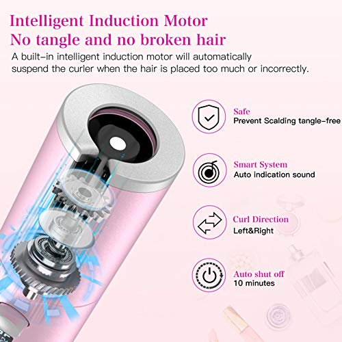 Cordless Auto Hair Curler, Automatic Curling Iron with 6 Temperatures & Timer Settings & Auto Shut-Off Portable Rechargeable Anti-Tangle Hair Curling Iron Wand for Hair Styling Anytime Anywhere (pink)