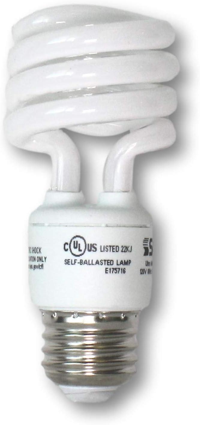 Satco S6238 Light Bulb Pack of 4 Mini Spiral Compact Fluorescent CFL 13W, 3500K Neutral White, 900 Lumens, E26 Medium Base, 120V, T2 Shape, 82 CRI, 60W Equivalent; 4 Bulbs Total