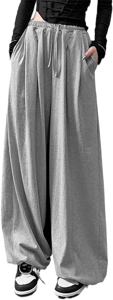 KEHAIOO Oversize Gray Joggers Sweatpants, Women Korean Black Jogging Sports Pants, Female Loose Wide Leg Trousers