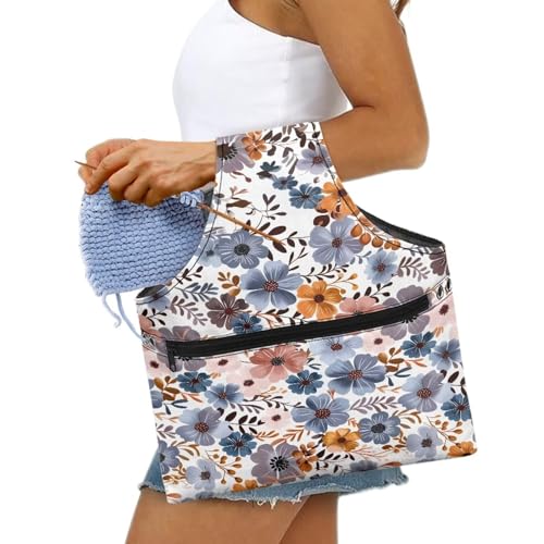 Image of Floral Yarn Storage Bag Organizer Large Crochet Organizers and Storage for Women Knitting Crochet Tote Bag Holding Yarn, Crochet Hooks, Crochet Needles