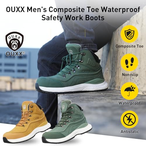 OUXX Men's Composite Toe Work Boots, ASTM F2413 Electro-Static Discharge Safety Shoes, Anti-Slip Rubber Outsole(OX2601)2