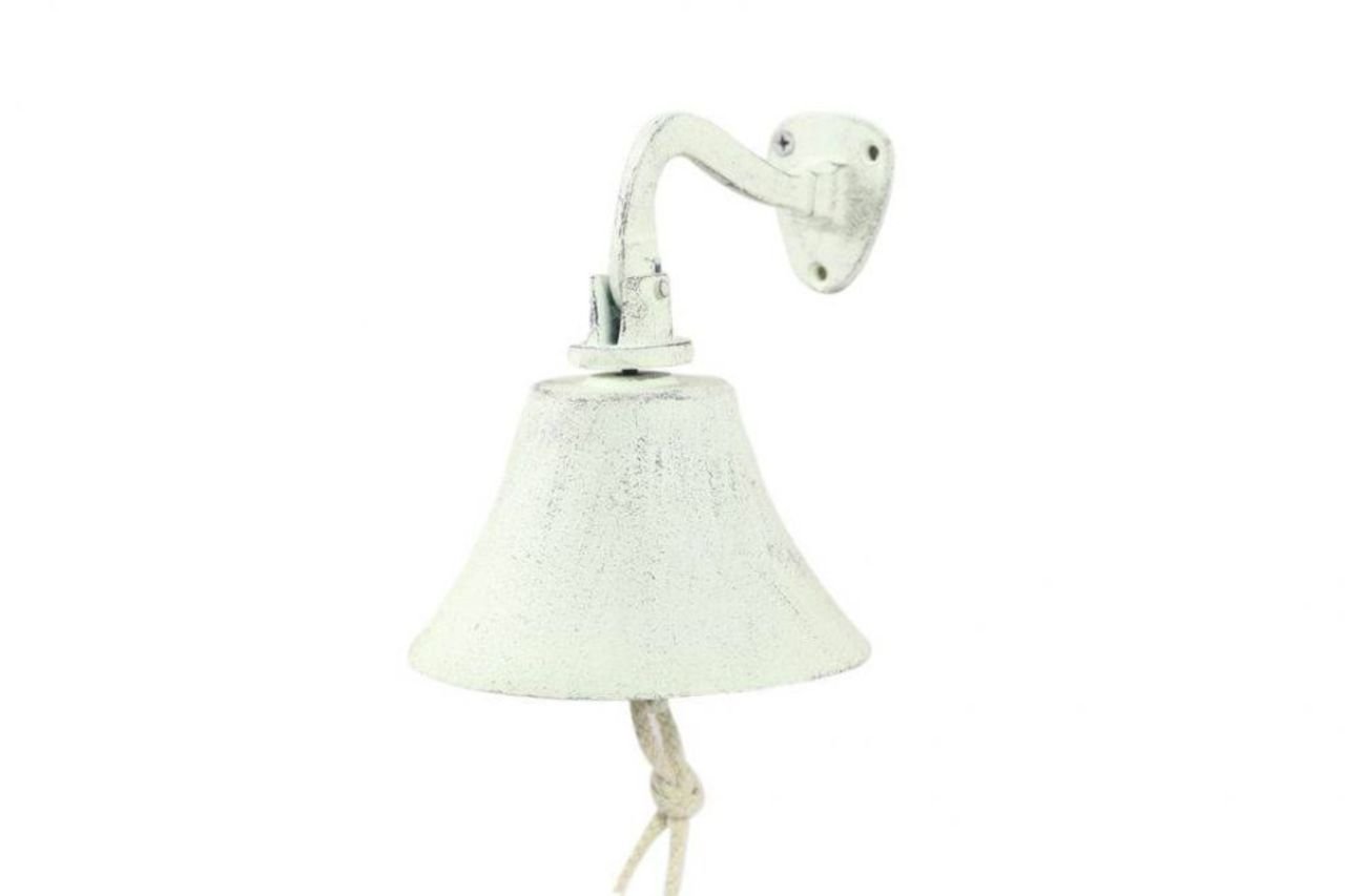 Hampton Nautical K-0272-W Whitewashed Cast Iron Hanging Ship's Bell, 6"
