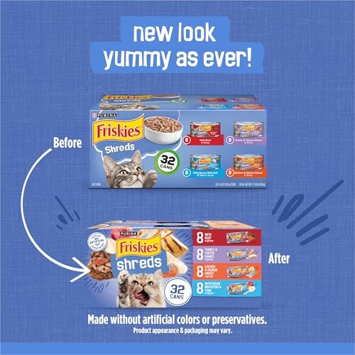 Purina Friskies Gravy Wet Cat Food Variety Pack, Savory Shreds With Beef, Turkey and Cheese Dinner, Chicken and Salmon Dinner, With Ocean Whitefish and Tuna - (Pack of 32) 5.5 oz. Cans