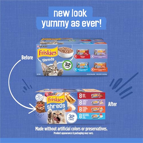 Image of Purina Friskies Gravy Wet Cat Food Variety Pack, Savory Shreds With Beef, Turkey and Cheese Dinner, Chicken and Salmon Dinner, With Ocean Whitefish and Tuna - (Pack of 32) 5.5 oz. Cans
