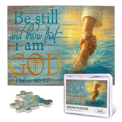 Rompecabezas de Madera Cristiano de 500 Piezas para Adultos - 'Estate quieto y sabe' Versículo Bíblico Jesús, Puzzle de Fe, Regalo Inspiracional para Familias Cristianas, Decoración del Hogar y Desafío Espiritual miniatura 1