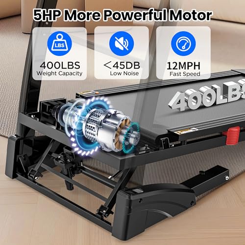 Image of 5HP Foldable Treadmill for Home w / 15% Auto Incline, 400lbs Capacity, 10MPH Portable Treadmill, 64+7 Programs, Personalized Workout with APP, Running Walking Treadmill