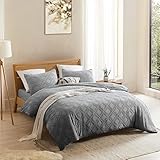 Topfinel Queen Tufted Duvet Cover Set, 3 Piece Set with Zipper Closure, Soft Microfiber Comforter Cover and 2 Pillow Shams for All Season, Light Grey, 90'x90'