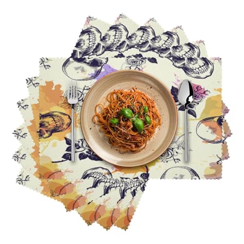 Set de table crânes et roses facile à nettoyer pour protéger des plats chauds