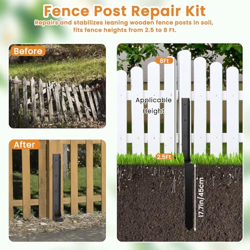 Evita que tu valla se caiga con este kit de reparación de postes de madera de acero resistente 4