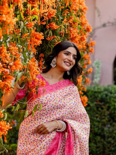 Image of SIRIL Women's Cotton Printed Saree with Unstitched Blouse Piece