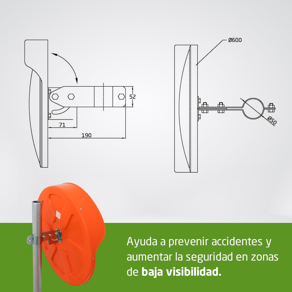 Amig - Espejo convexo de seguridad y vigilancia con visera Ø60 cm de diámetro - Espejo de tráfico - Visión en ángulos muertos, columnas y esquinas en comercios y garajes - Color: Naranja