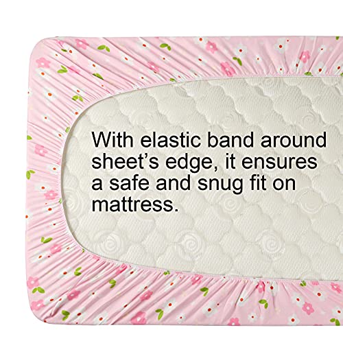 onacosht pack n play playard fitted sheets 2 pack set for baby girl soft stretchy jersey knit portable mini crib mattress cover pink floral