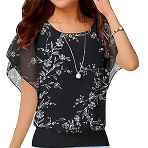 Neineiwu Women’s Summer Loose Casual Short Sleeve Chiffon Top T-Shirt Blouse