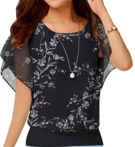 Neineiwu Women's Summer Loose Casual Short Sleeve Chiffon Top T-Shirt Blouse