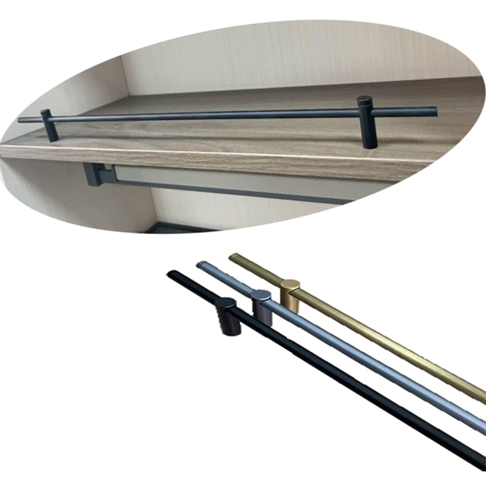 SVBVRFEEW Wood Shelves Guard Rails Aluminum Shelf Guardrail Gallery Rails Set Decorative Round Tube Tipping Rail Metal Anti-Fall Shelf Railing For Bookcase Closet(Black,50cm/19.7in)