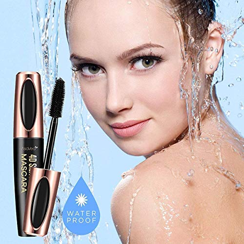 AsaVea 4D Silk Fiber Lash Mascara Waterproof, Luxuriously Longer, Thicker, Voluminous Eyelashes, Long-Lasting, All Day Exquisitely Lush, Full, Long, Thick, Smudge-Proof Eyelashes (Black)