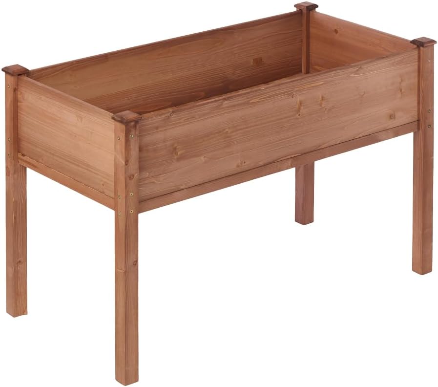 Sturdy Wooden Raised Garden Bed with Support Legs for Outdoor Vegetable, Herb, Flower and Fruit Planting (Planter 48 * 24 * 30'' Brown)