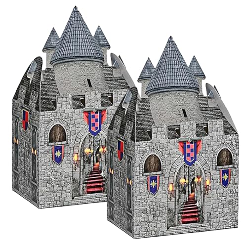 16-Pack DIY Medieval Castle Cardboard Boxes – 8 × 5 × 3 Inch Knight Theme Party Centerpieces for Halloween, Mardi Gras & Birthday Celebrations