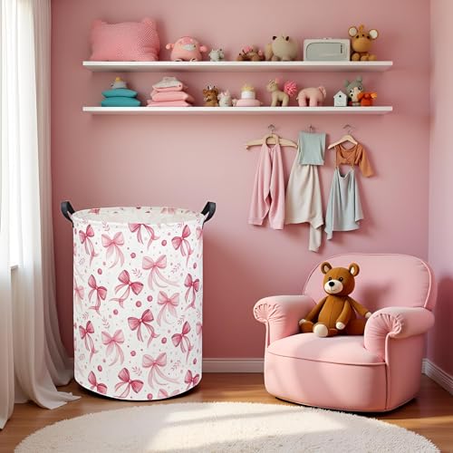 Image of Butterfly Baby Laundry Basket Hamper for Nursery Girl Storage Bin Organizer Butterfly Room Decor for Home(Pink Bowknot)