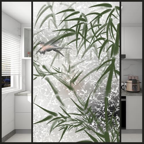 Vinilo Adhesivo Cristal Swallow De Bambú Verde Vinilos para Cristales Privacidad Estatico Anti UV Reutilizable para Oficina Dormitorio Sala de Estar Vinilo para Ventanas 80x120 cm