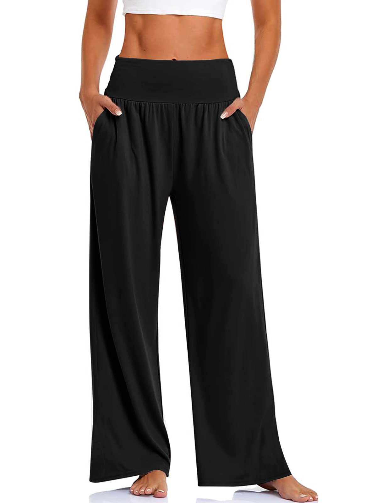 DLOODA Womens Wide Leg Pants Loose Yoga Sweatpants Comfy Lounge Pajama Casual Flowy Palazzo Pants with Pockets