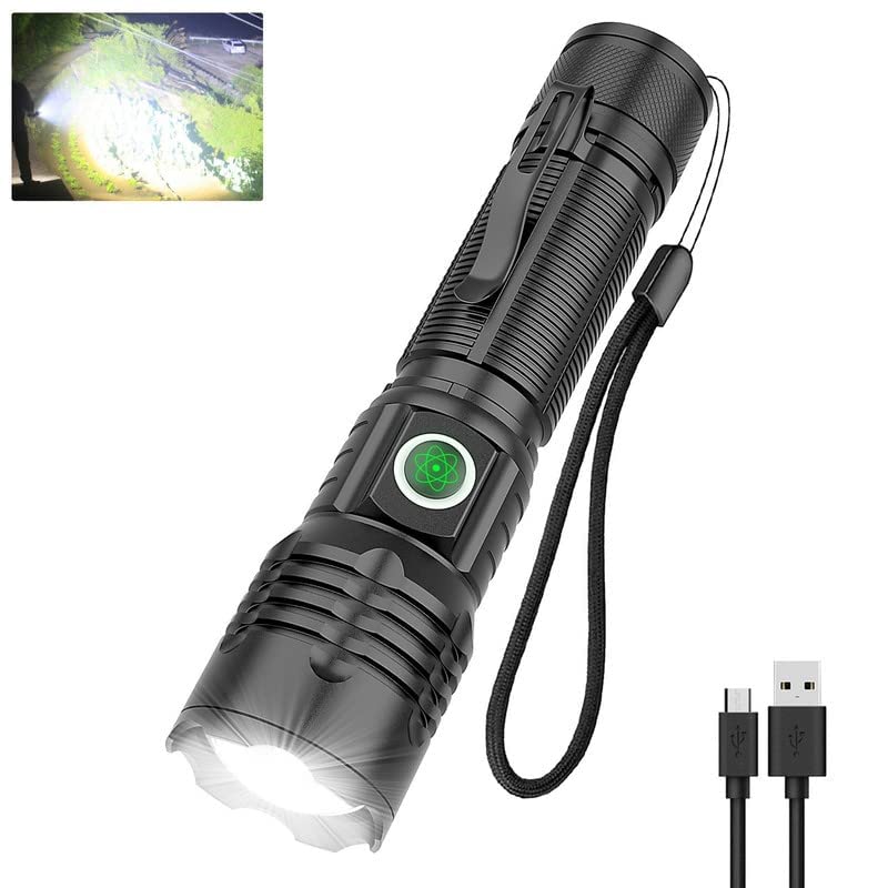 LED XHP50.2 Flashlight, Bright 8000 Lumens Tactical Flashlights with Mode Lock, Zoomable 5 Modes IP67 Water Resistant Flashlight for Emergency Outdoor Camping