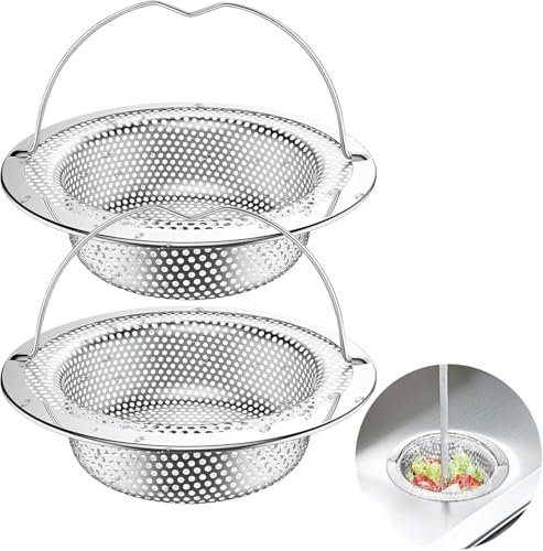 Momowin 2 Piezas Colores Frescos, Rejilla Fregadero Cocina， Filtro Fregado Cocina con Manija, Accesos Cocina de Acero Inoxidable. (11 cmx8cmx2cm)