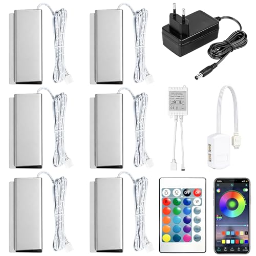 6er Set 5050SMD RGB LED Glaskantenbeleuchtung Vitrinenbeleuchtung Glasbodenbeleuchtung Clip inkl. 12V Netzteil mit Steuerbar App Licht LED Glasboden Strip für Vitrine Tisch