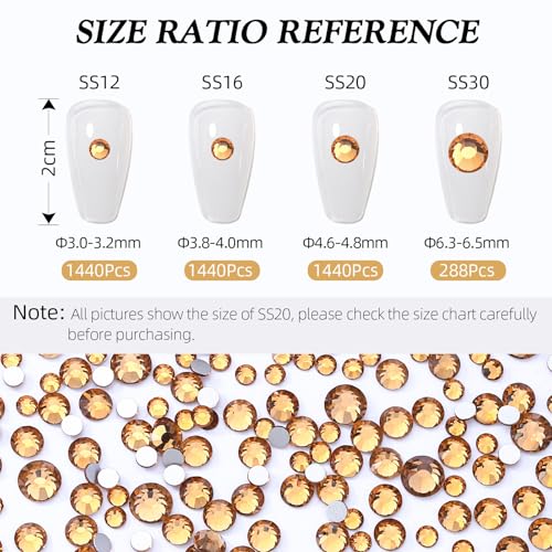 Image of Topaz Flatback Rhinestones, Glass Rhinestones for Nail Art and Craft, Glue Fix, Loose Crystal Gemstones(Topaz, SS12, 1440pcs, 2.9-3.0mm)