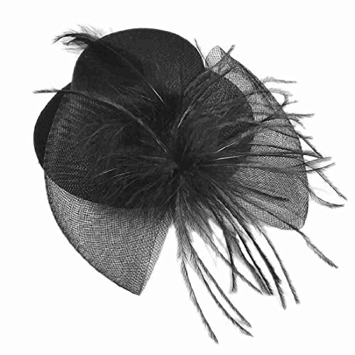 Black Mesh Bowknot Feather Decor Mini Top Hat Alligator Hair Clip