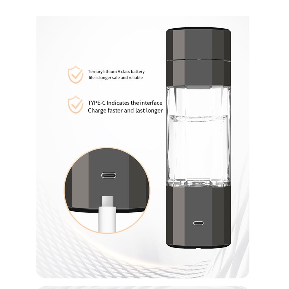 Générateur d'hydrogène d'électrolyse PEM, écran 8000PPB, bouteille d'eau hydrogène rechargeable portable, installation facile, facile à utiliser, noir