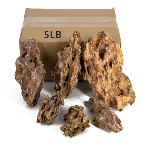 ChaoLeHo Aquarium Rocks Dragon Stone Natural Hardscape Stone for Aquariums, Fish Tanks, Bonsai, Terrariums, Wargaming Dioramas, Indoor or Outdoor Gardens-5lb(2-6 Inch)