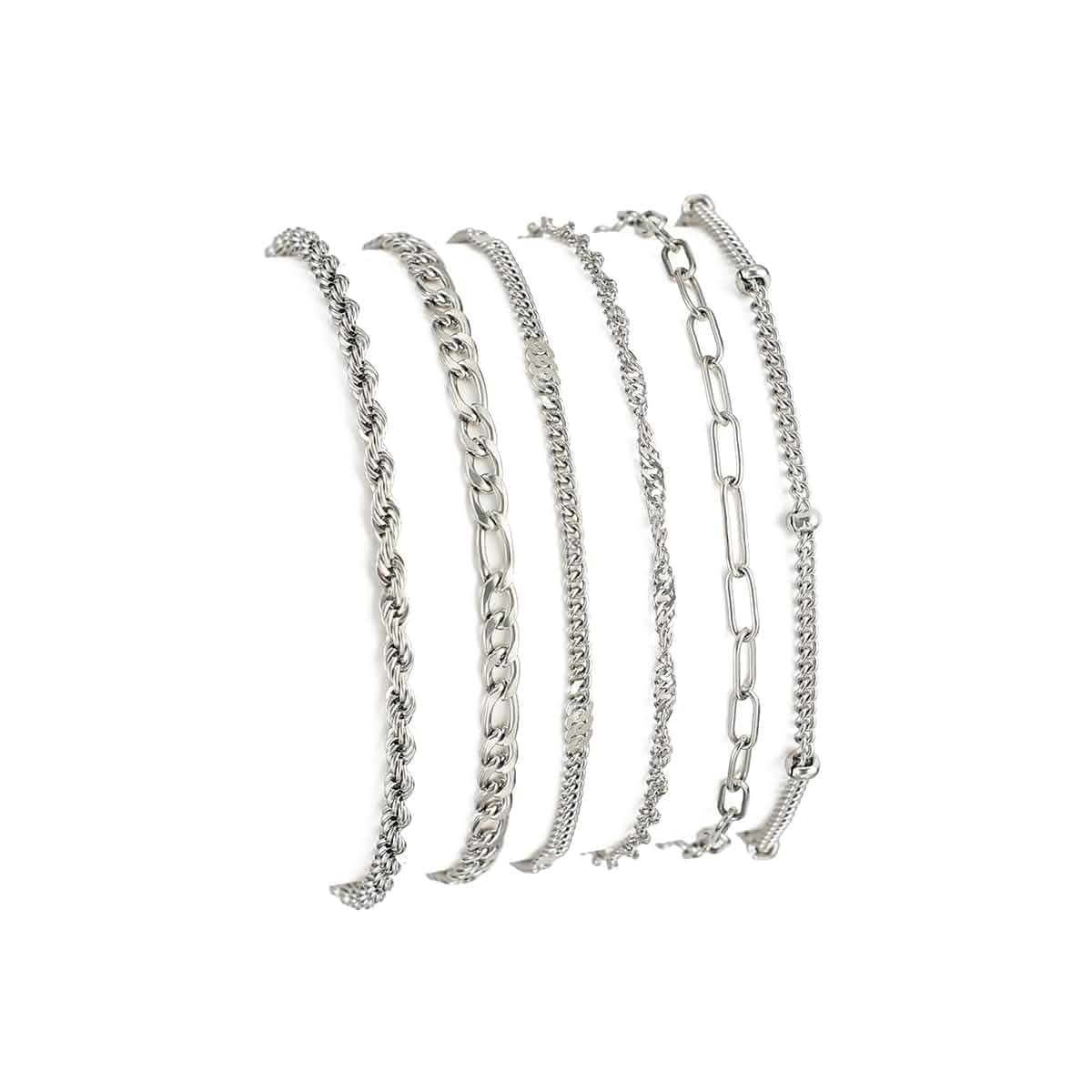 Silver Chain Bracelets for Women Layered Stainless Steel Stackable Adjustable Paperclip Chain Link Stack Bracelet Jewelry Set Adult
