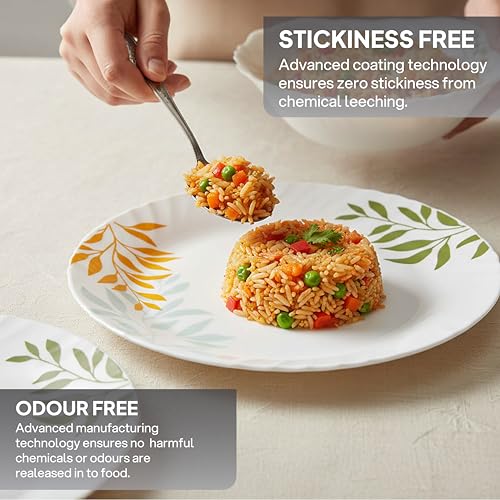 Image of Cello Imperial Series Opalware Dinner Set 10 Pcs |Lush Foliage | Opal Glass, Lightweight & Chip-Resistant | Microwave Safe, Dishwasher Safe | Scratch-Resistant Dinnerware | White