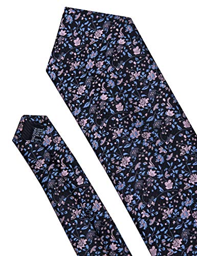 Image of Barry.Wang Flower Ties for Men Handkerchief Cufflinks Set Wedding Necktie Set Party