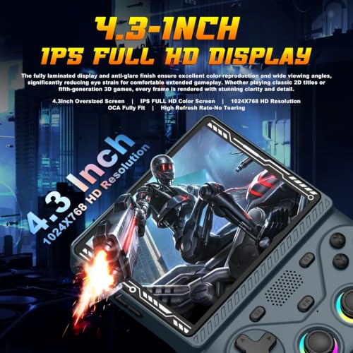 Image of RG43V Pro Retro Handheld Game Console, 4.3 Inch IPS Screen, Portable Open Source Dual System with RK3562 CPU,with 64GB TF Card, Support WiFi Networked Fighting, HDMI TV Output(Glazed 64GB)
