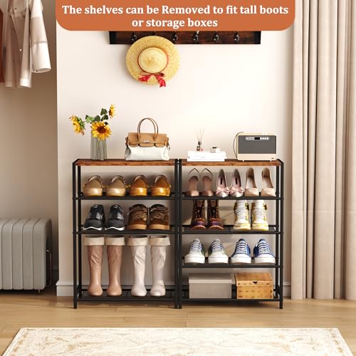 Image of HOMEFORT 5-Tier Shoe Rack, Shoe Storage Shelf with MDF Top Board, Shoe Rack Organizer, Each Tier Fits 3 Pairs, Entryway Shoe Stand with Sturdy Shelves, Rustic Brown